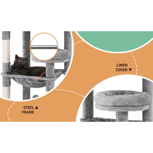 i.Pet Cat Tree Tower Scratching Post Scratcher 143cm Condo House Trees Grey - Image 5