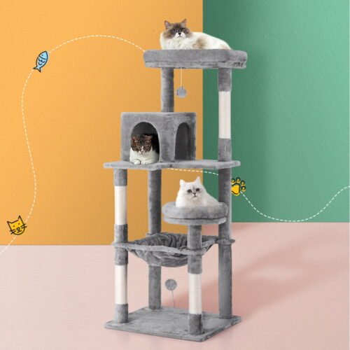 i.Pet Cat Tree Tower Scratching Post Scratcher 143cm Condo House Trees Grey - Image 7