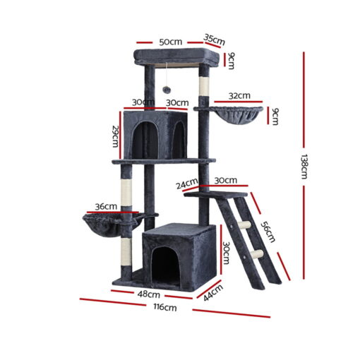 i.Pet Cat Tree Tower Scratching Post Scratcher 138cm Trees Condo House Grey - Image 2