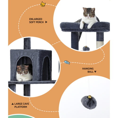 i.Pet Cat Tree Tower Scratching Post Scratcher 138cm Trees Condo House Grey - Image 4