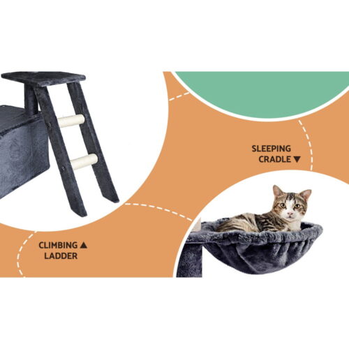 i.Pet Cat Tree Tower Scratching Post Scratcher 138cm Trees Condo House Grey - Image 5