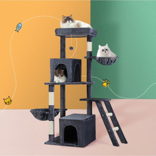 i.Pet Cat Tree Tower Scratching Post Scratcher 138cm Trees Condo House Grey - Image 7