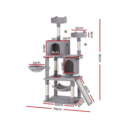 i.Pet Cat Tree Tower Scratching Post Scratcher 161cm Condo House Trees Grey - Image 2