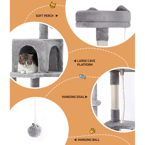 i.Pet Cat Tree Tower Scratching Post Scratcher 161cm Condo House Trees Grey - Image 4