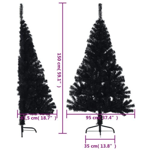 Artificial Half Christmas Tree with Stand Black 150cm PVC - Image 8