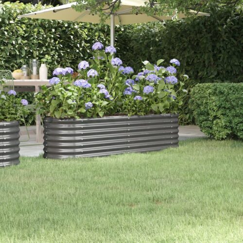 Garden Raised Bed Powder-Coated Steel 152x40x36cm Grey - Image 2