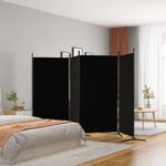 4-Panel Room Divider Black 346x180cm Fabric