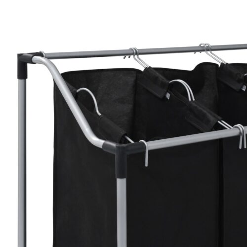 Laundry Sorter with 3 Bags Black Steel - Image 4