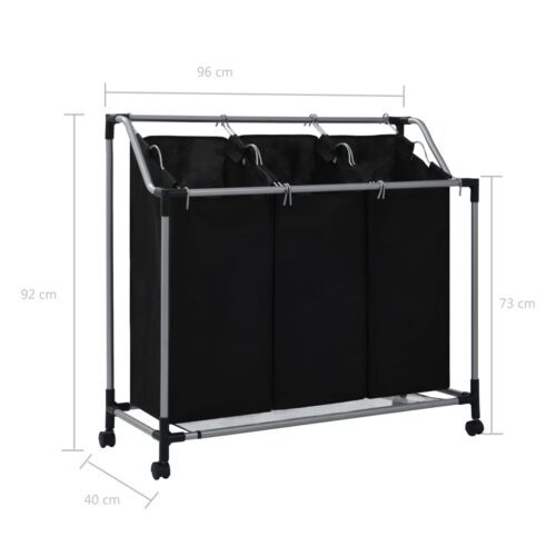 Laundry Sorter with 3 Bags Black Steel - Image 7