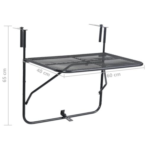 Balcony Table Black 60x40cm Steel - Image 9