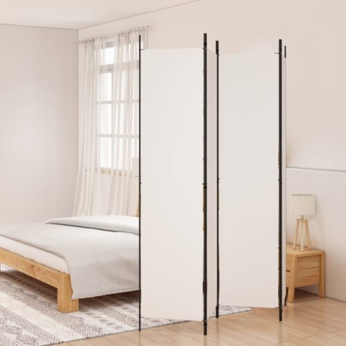 4-Panel Room Divider White 200x220cm Fabric