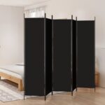 5-Panel Room Divider Black 250x200cm Fabric