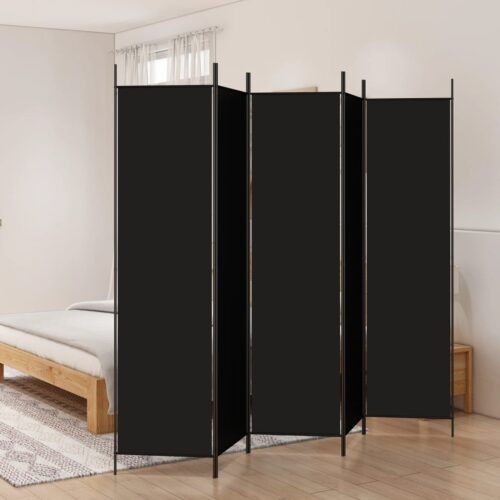 5-Panel Room Divider Black 250x200cm Fabric