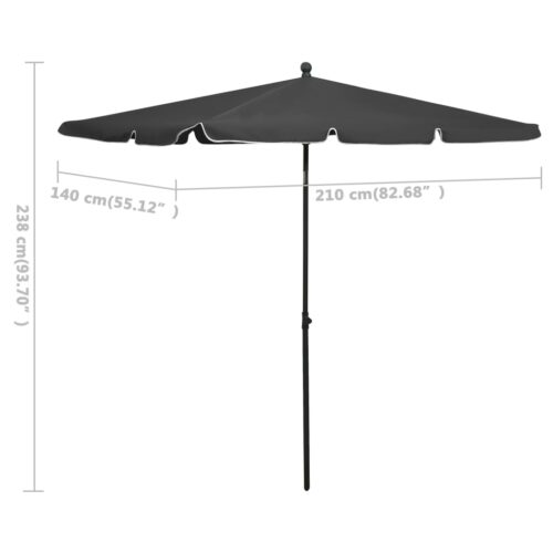 Garden Parasol with Pole 210x140cm Anthracite - Image 6