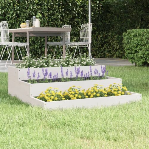 Planter White 78x78x27cm Solid Wood Pine - Image 2