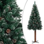 Slim Christmas Tree with Real Wood White Snow Green 150cm