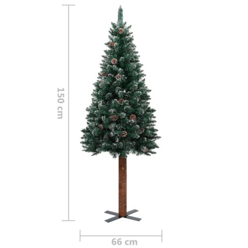 Slim Christmas Tree with Real Wood White Snow Green 150cm - Image 6
