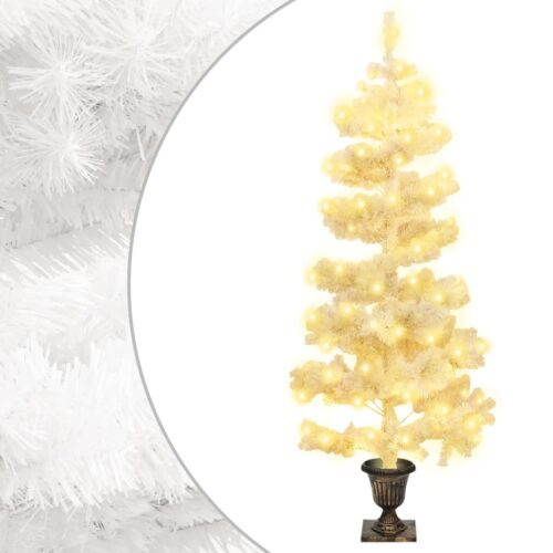 1.2m Swirl Pre-Lit Christmas Tree with Pot LED Lights Xmas Decor White 120cm