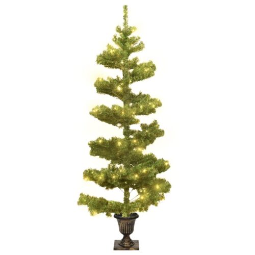 1.2m Swirl Pre-Lit Christmas Tree with Pot LED Lights Xmas Decor Green 120cm - Image 2