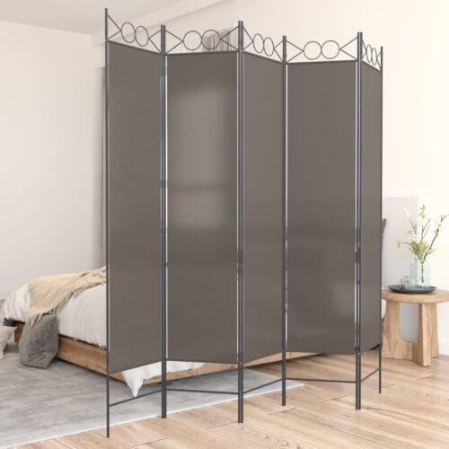 5-Panel Room Divider Folding Privacy Screen Stand Fabric Anthracite 200x200cm - Image 9