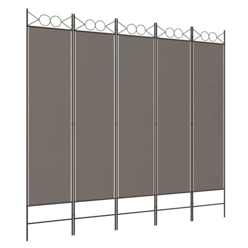 5-Panel Room Divider Folding Privacy Screen Stand Fabric Anthracite 200x200cm - Image 2