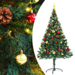 Artificial Pre-lit Christmas Tree with Baubles Green 150cm