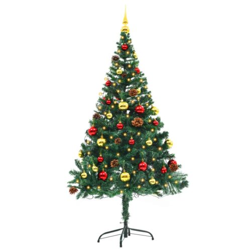 Artificial Pre-lit Christmas Tree with Baubles Green 150cm - Image 2