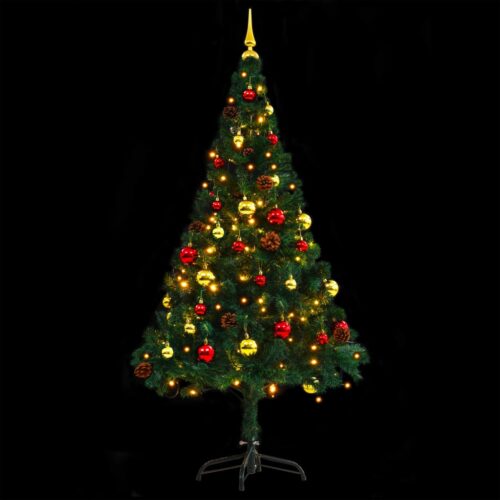 Artificial Pre-lit Christmas Tree with Baubles Green 150cm - Image 4