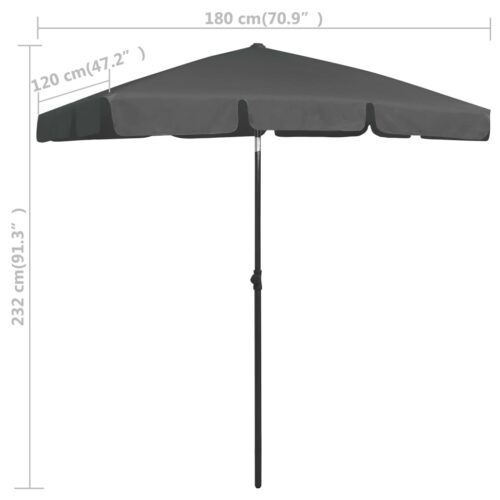 Beach Umbrella Anthracite 180x120cm - Image 8