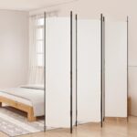 5-Panel Room Divider White 250x220cm Fabric