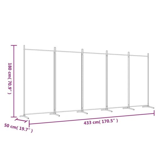 5-Panel Room Divider White 433x180cm Fabric - Image 8