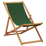 Folding Beach Chair Eucalyptus Wood Fabric Green