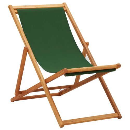 Folding Beach Chair Eucalyptus Wood Fabric Green