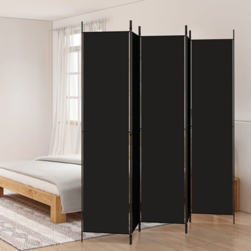 5-Panel Room Divider Black 250x220cm Fabric