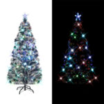 Pre-lit Christmas Tree Green White 150cm Fibre Optic
