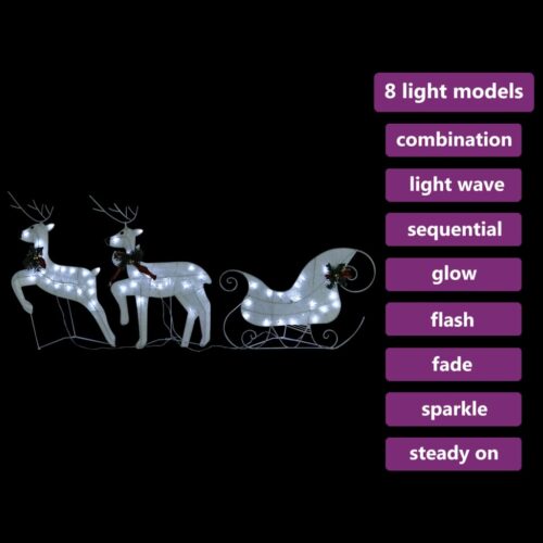 Reindeer Sleigh Christmas Decoration 60 LEDs Outdoor White - Image 9