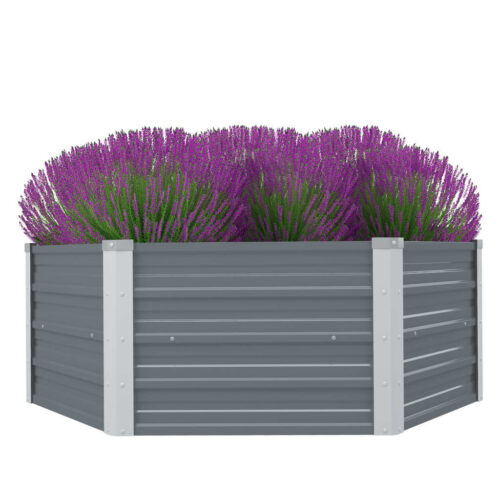 Raised Garden Bed 129x129x46cm Galvanised Steel Grey - Image 7