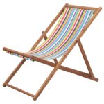 Folding Beach Chair Fabric Wooden Frame Multicolour