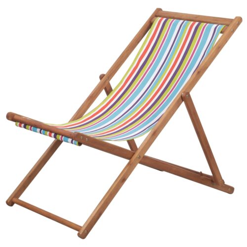 Folding Beach Chair Fabric Wooden Frame Multicolour