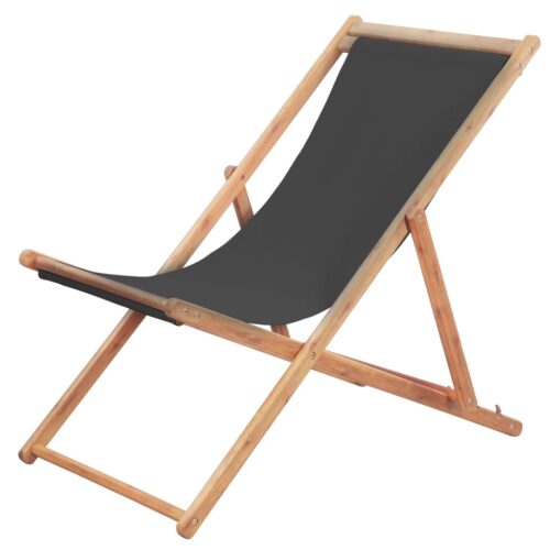 Folding Beach Chair Fabric Wooden Frame Grey