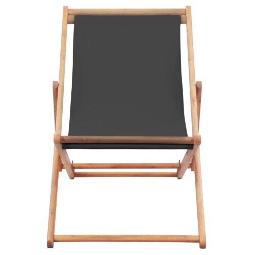 Folding Beach Chair Fabric Wooden Frame Grey - Image 2