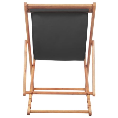 Folding Beach Chair Fabric Wooden Frame Grey - Image 3