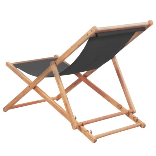 Folding Beach Chair Fabric Wooden Frame Grey - Image 4