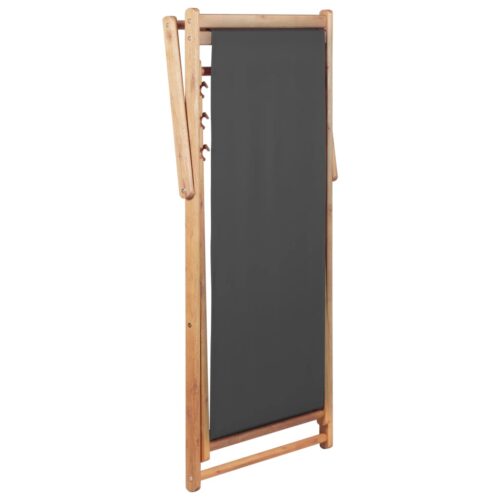 Folding Beach Chair Fabric Wooden Frame Grey - Image 5