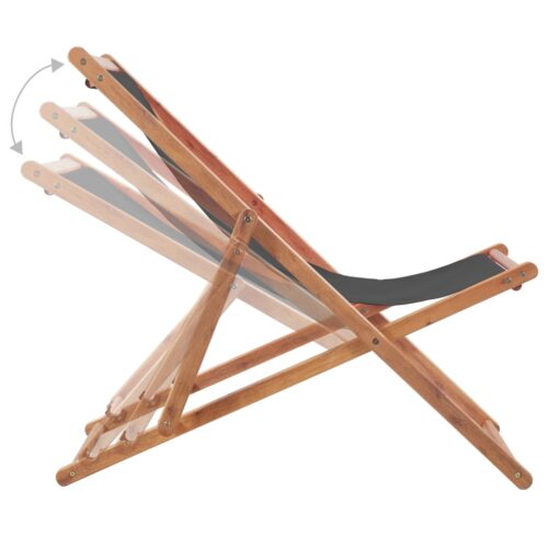 Folding Beach Chair Fabric Wooden Frame Grey - Image 6