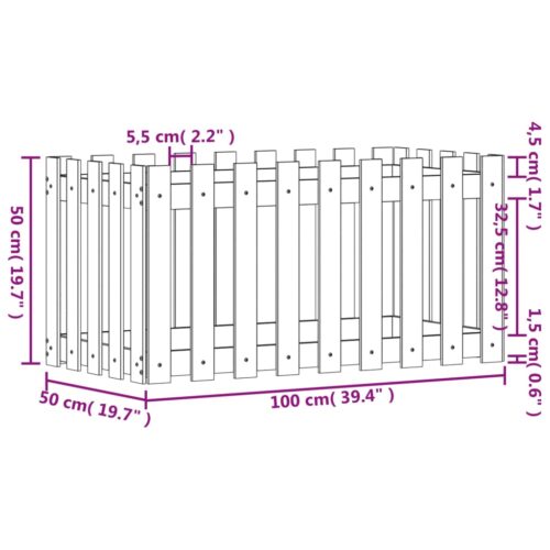 Garden Raised Bed with Fence Design 100x50x50cm Solid Wood Douglas - Image 10