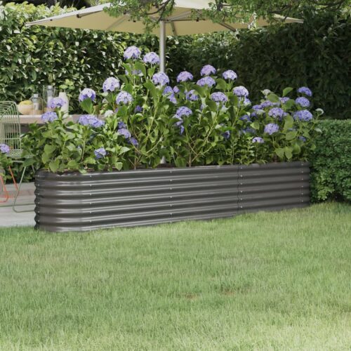 Garden Raised Bed Powder-Coated Steel 224x40x36cm Grey - Image 2