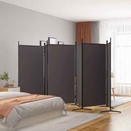 6-Panel Room Divider Folding Privacy Screen Stand Brown 520x180cm Fabric