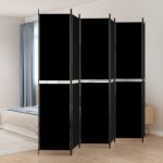 6-Panel Room Divider Black 300x220cm Fabric