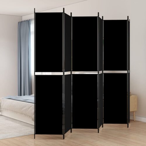 6-Panel Room Divider Black 300x220cm Fabric